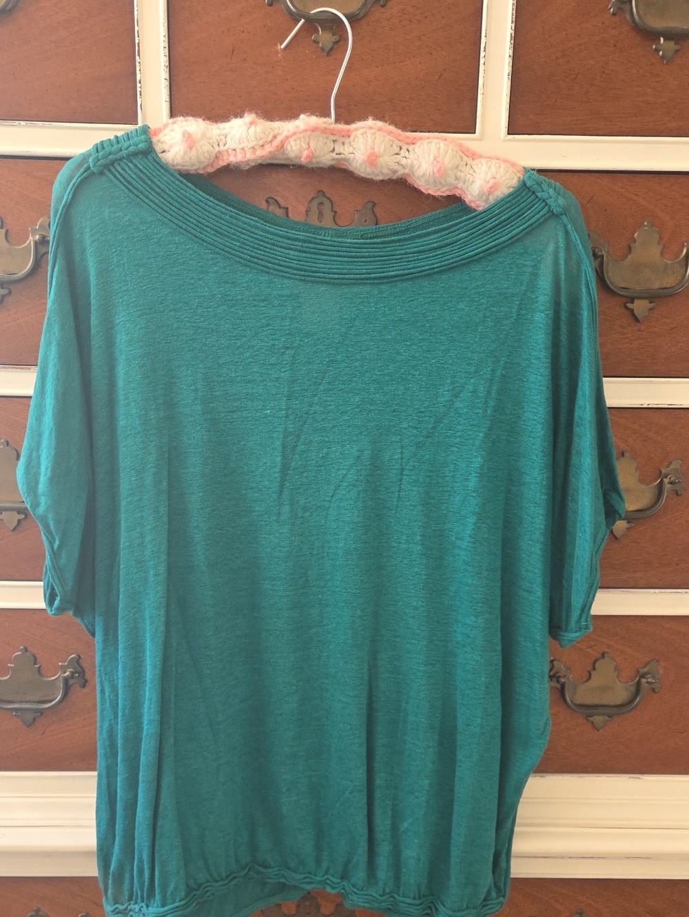 Women's Teal Boatneck Short Sleeve Top